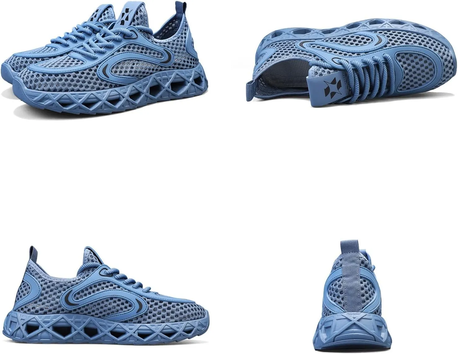 Men's Quick-Dry Breathable Hiking Shoes - Mesh Sneakers with Geometric Cutout Sole & Anti-Slip Traction for Trail Running Summer Wetland Trekking Adjustable Heel Pull Tab Lightweight Design