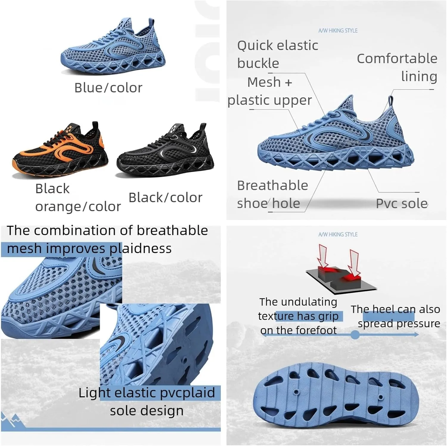 Men's Quick-Dry Breathable Hiking Shoes - Mesh Sneakers with Geometric Cutout Sole & Anti-Slip Traction for Trail Running Summer Wetland Trekking Adjustable Heel Pull Tab Lightweight Design
