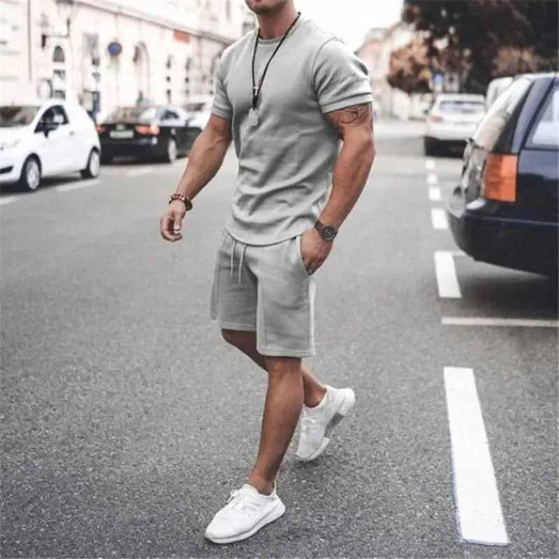 Men's Shirt and Shorts Set 2 Piece Outfits Fashion Summer Tracksuits Casual Sportwear Set