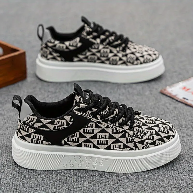Men's Skate Shoes - Low-Top Trendy Thick Sole Casual Sneakers, Fashionable Colorful Patterns, Lace-Up, Breathable Fabric Lining, Durable PVC Outsole, EVA Insole, Perfect for Outdoor Activities