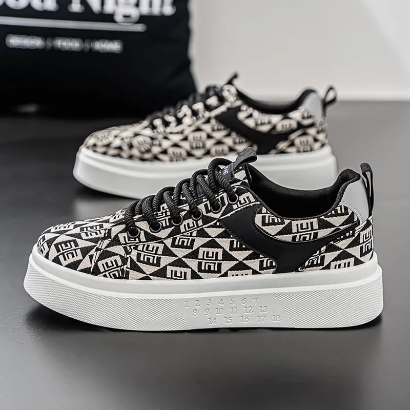 Men's Skate Shoes - Low-Top Trendy Thick Sole Casual Sneakers, Fashionable Colorful Patterns, Lace-Up, Breathable Fabric Lining, Durable PVC Outsole, EVA Insole, Perfect for Outdoor Activities