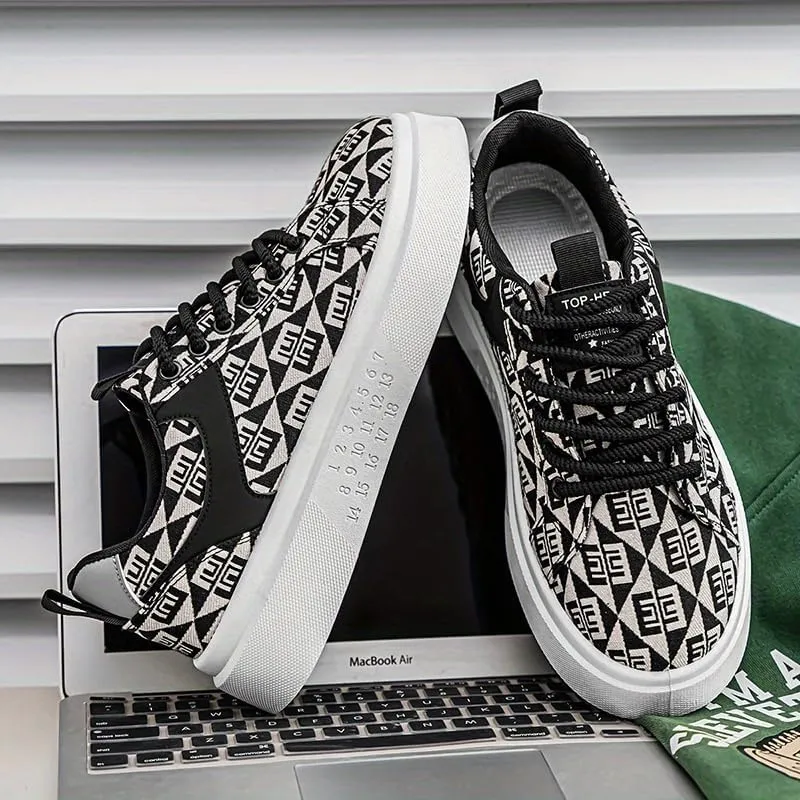 Men's Skate Shoes - Low-Top Trendy Thick Sole Casual Sneakers, Fashionable Colorful Patterns, Lace-Up, Breathable Fabric Lining, Durable PVC Outsole, EVA Insole, Perfect for Outdoor Activities