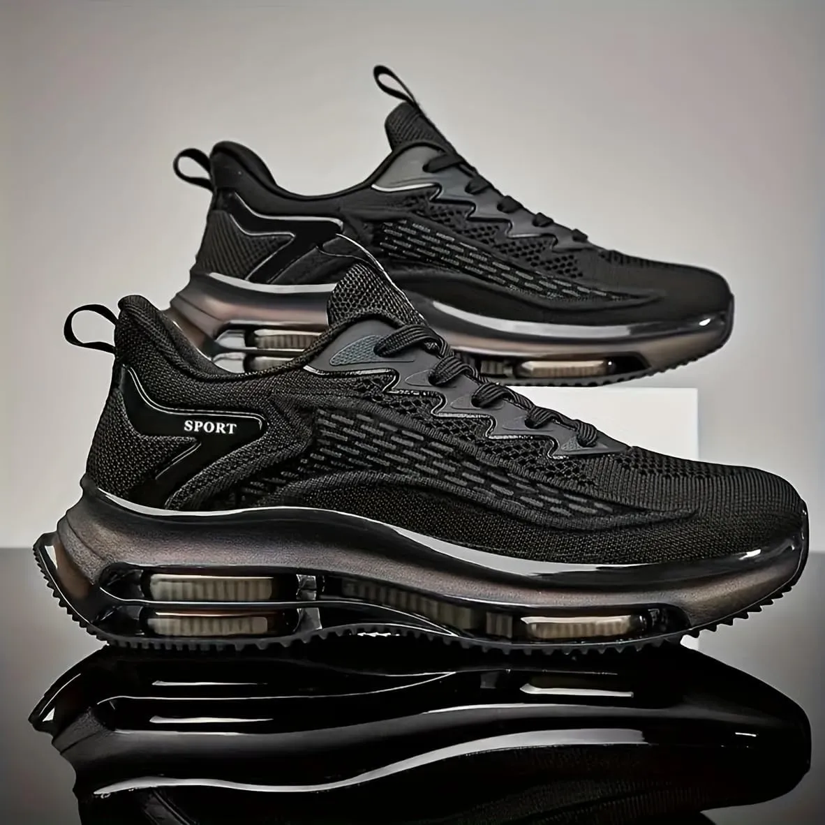 Men's Spring Summer Festival Comfortable Casual Double Air Cushion Shoes Cushioning Flyweave Mesh Sneakers
