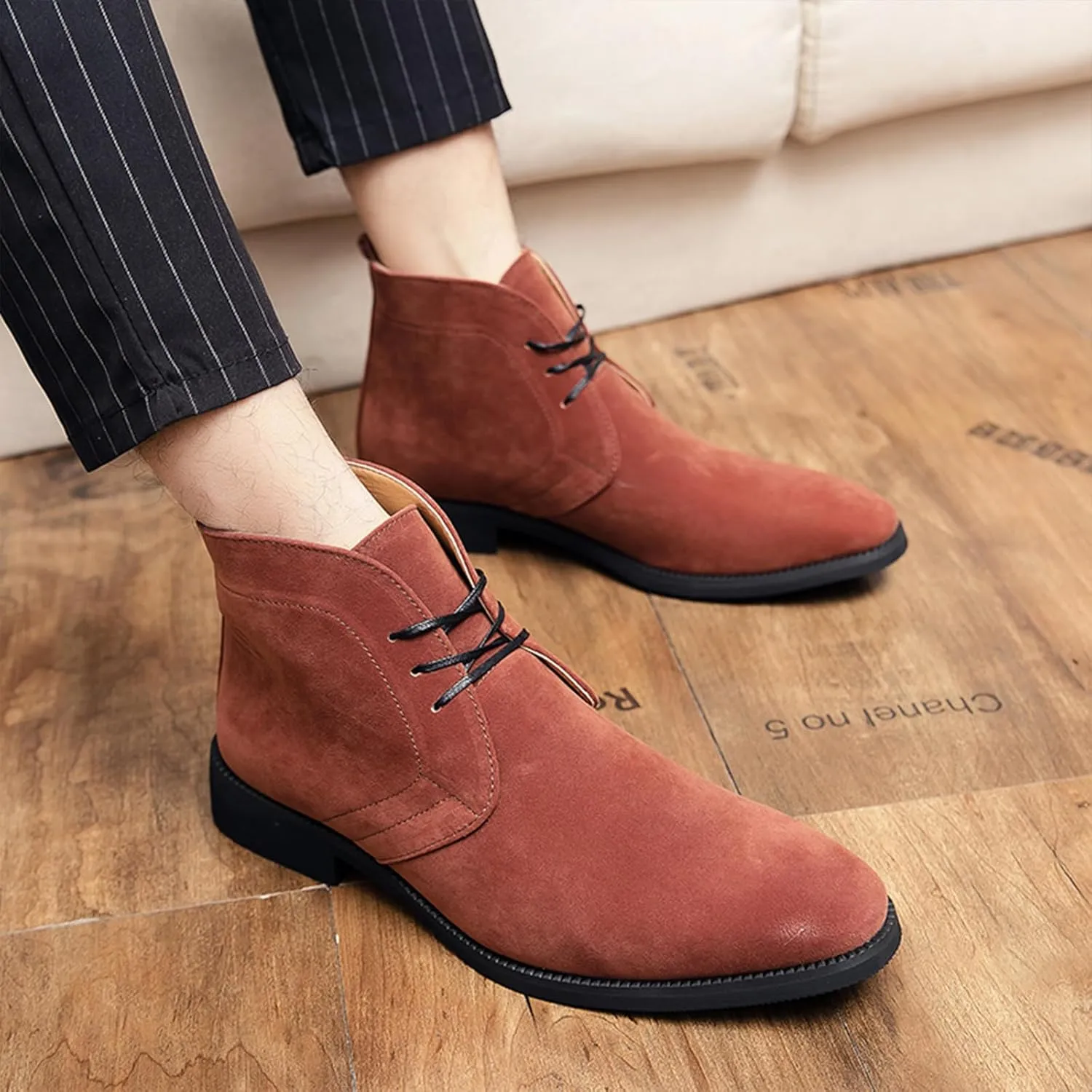 Men's Suede Chukka Ankle Boots Casual Lace Up Low Heel Chelsea Boots Dress Desert Ankle Boots