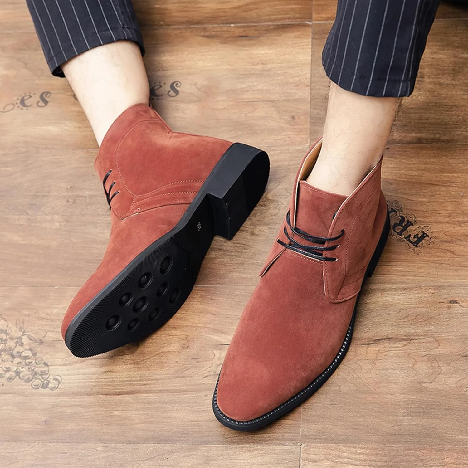 Men's Suede Chukka Ankle Boots Casual Lace Up Low Heel Chelsea Boots Dress Desert Ankle Boots