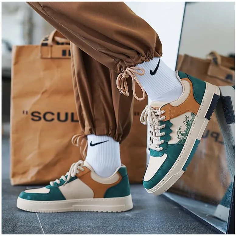 Men's Trendy Street Style Skateboard Shoes, Low-top Non Slip Durable Lace-Up Platform Sneakers for Outdoor,Walking, Street