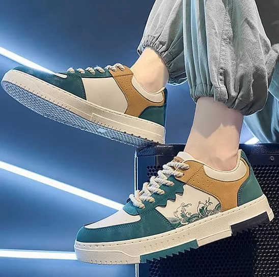 Men's Trendy Street Style Skateboard Shoes, Low-top Non Slip Durable Lace-Up Platform Sneakers for Outdoor,Walking, Street