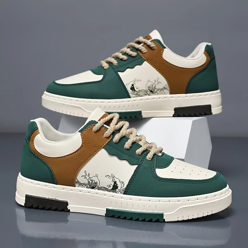 Men's Trendy Street Style Skateboard Shoes, Low-top Non Slip Durable Lace-Up Platform Sneakers for Outdoor,Walking, Street