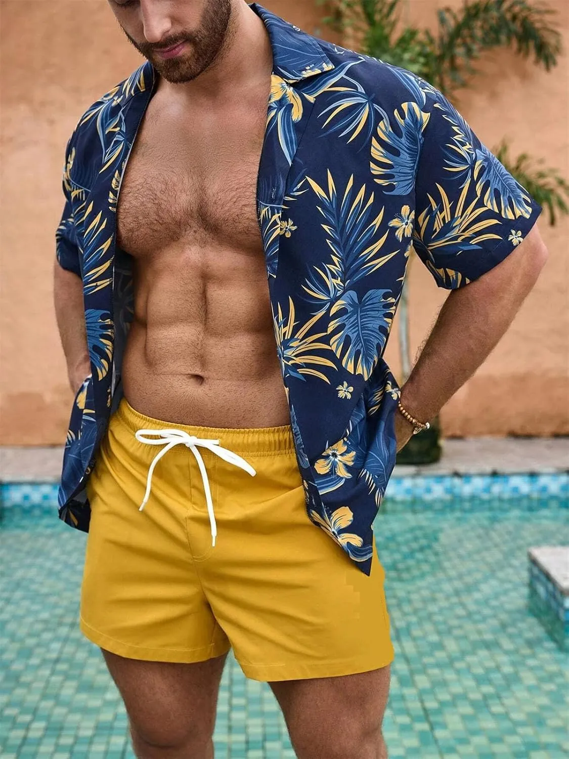 Men's Tropical Urban Set, Printed Short Sleeve & Beach Shorts