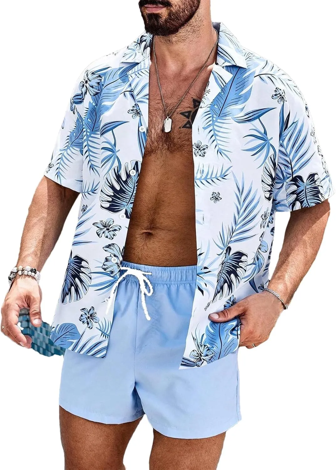 Men's Tropical Urban Set, Printed Short Sleeve & Beach Shorts