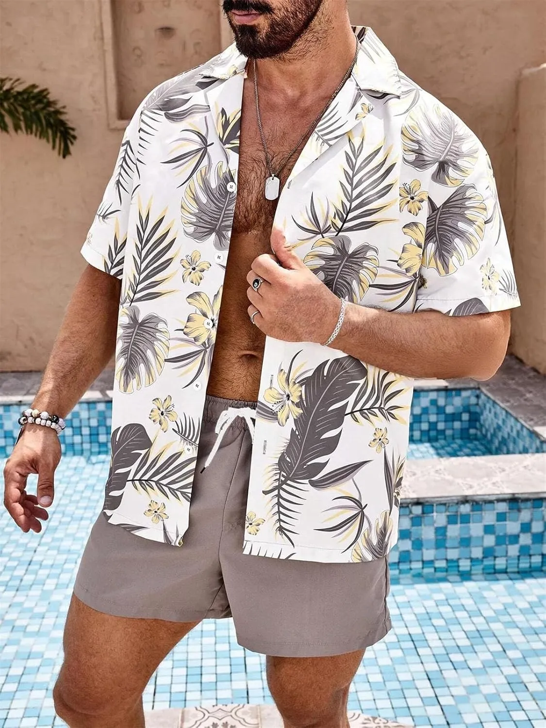 Men's Tropical Urban Set, Printed Short Sleeve & Beach Shorts