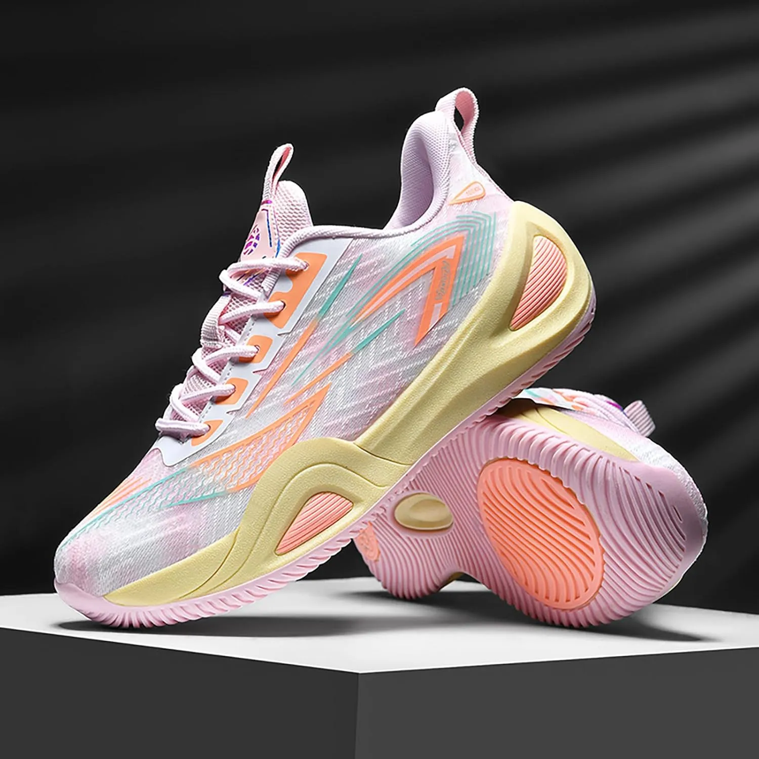 Men's Women's High-Top Basketball Shoes - Breathable Mesh with Cushioned Midsole & Non-Slip Rubber Outsole, Vibrant Split-Color Design Sport Shoes, Indoor/Outdoor Court Sneakers