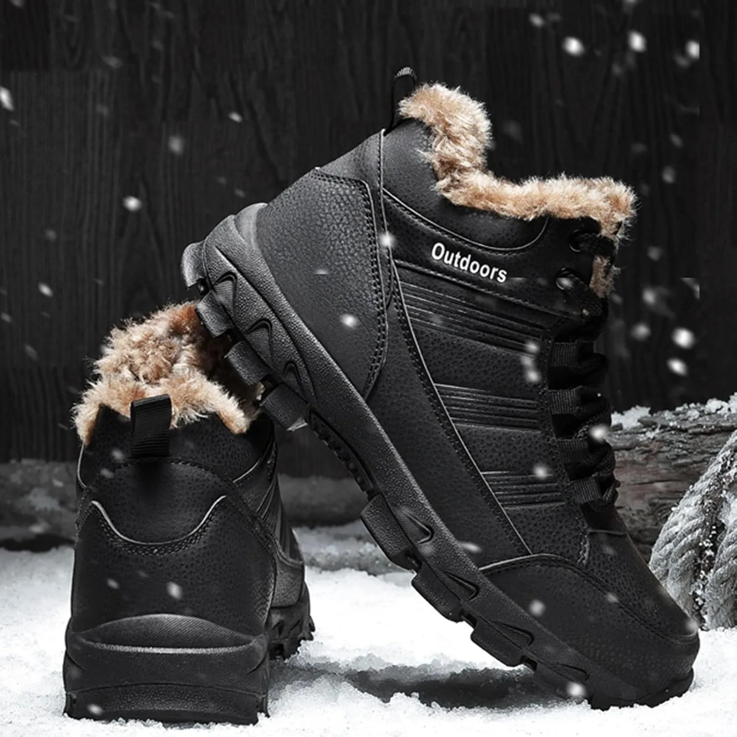 Mens Work Boots Steel Toe Hiking Sneakers Shoes Warm Fur Lined Women Safety Toe Shoes Insulated Waterproof Outdoor Shoes Leather Comfortable Hike Grounded Footwear