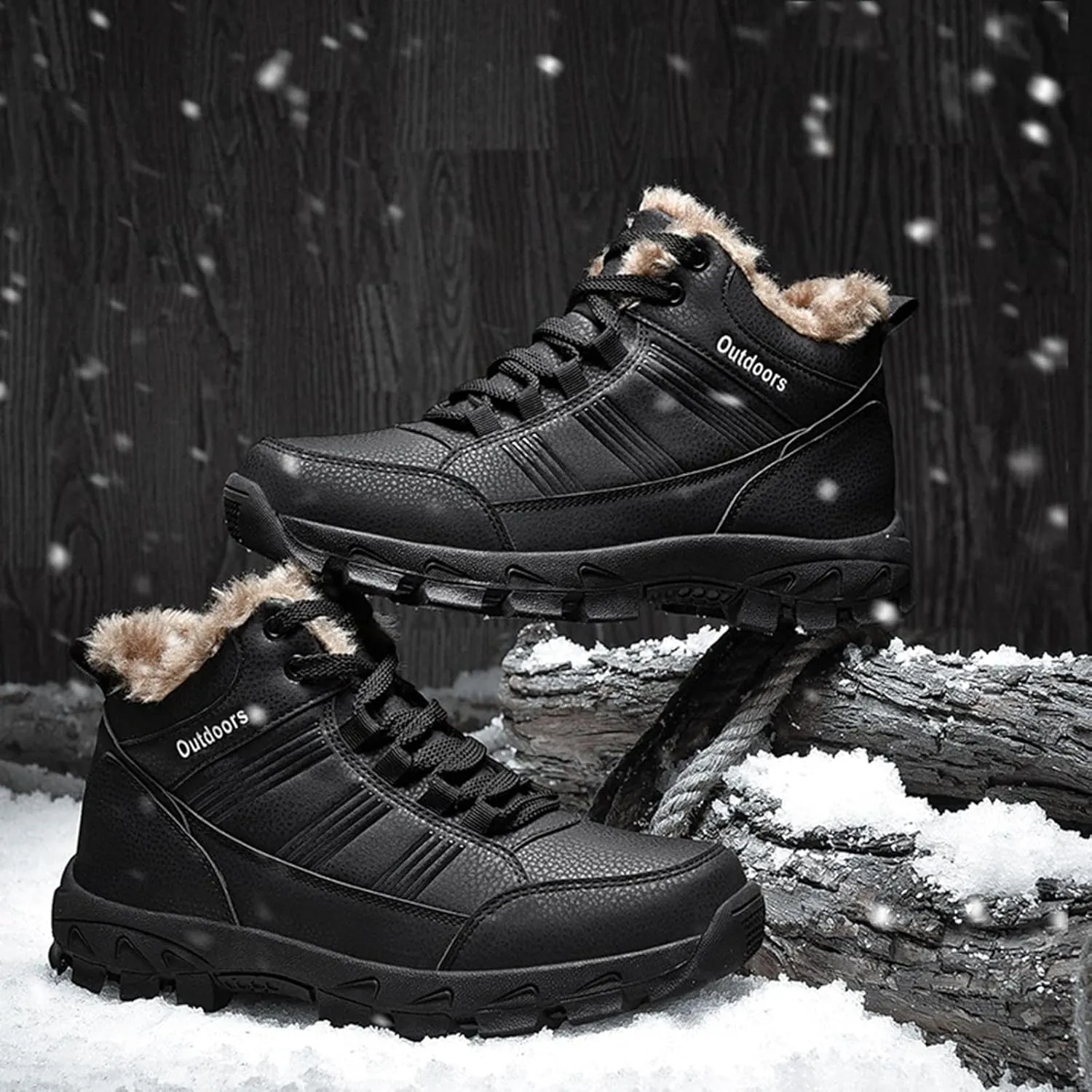 Mens Work Boots Steel Toe Hiking Sneakers Shoes Warm Fur Lined Women Safety Toe Shoes Insulated Waterproof Outdoor Shoes Leather Comfortable Hike Grounded Footwear