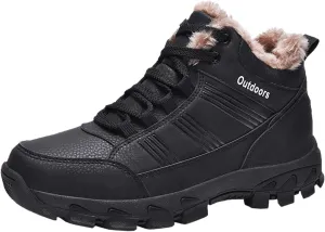 Mens Work Boots Steel Toe Hiking Sneakers Shoes Warm Fur Lined Women Safety Toe Shoes Insulated Waterproof Outdoor Shoes Leather Comfortable Hike Grounded Footwear