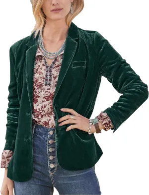 Mintlimit Women's Velvet Blazer Jacket - Long Sleeve V Neck Coat