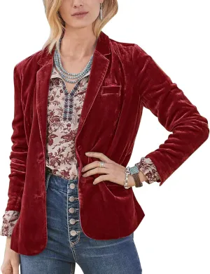 Mintlimit Women's Velvet Blazer Jacket - Long Sleeve V Neck Coat