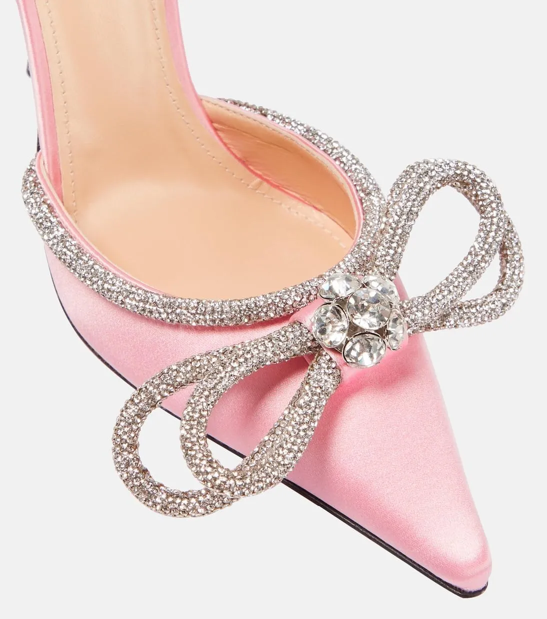 MIRAAZZURRA Women High Heeled Sandals Satin Sparkly Rhinestone Double Bow Sandals Pointy Toe Stiletto