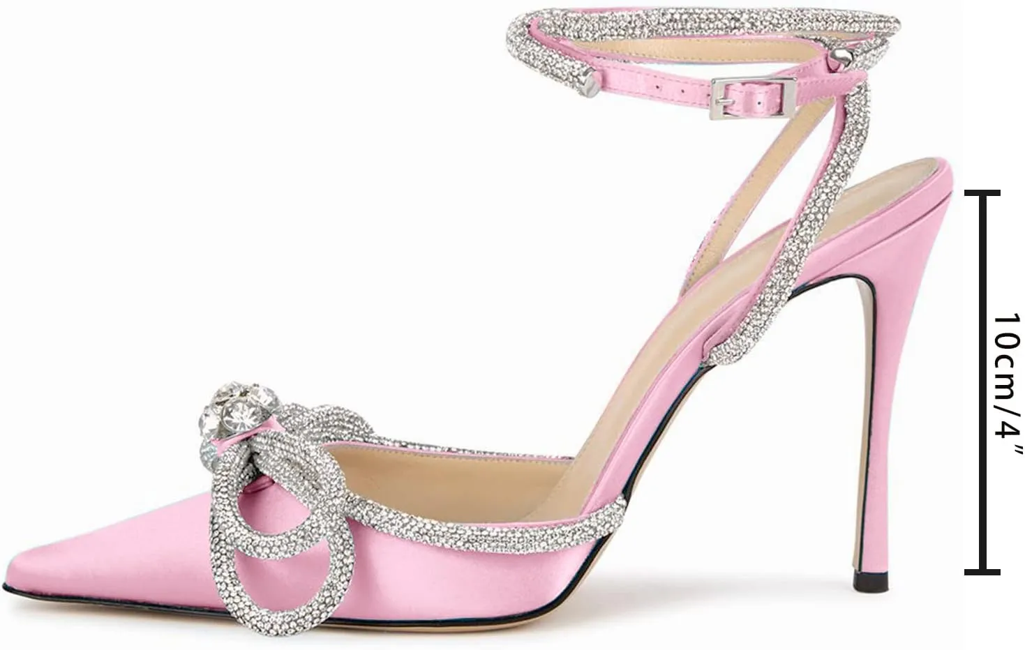 MIRAAZZURRA Women High Heeled Sandals Satin Sparkly Rhinestone Double Bow Sandals Pointy Toe Stiletto