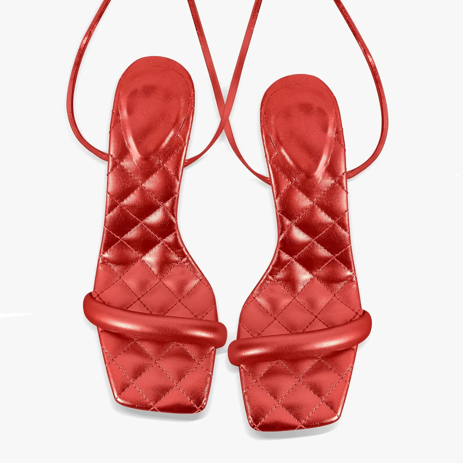 MissHeel Soft Padded Metallic Lace Up High Heel Sandals Suqare Toe