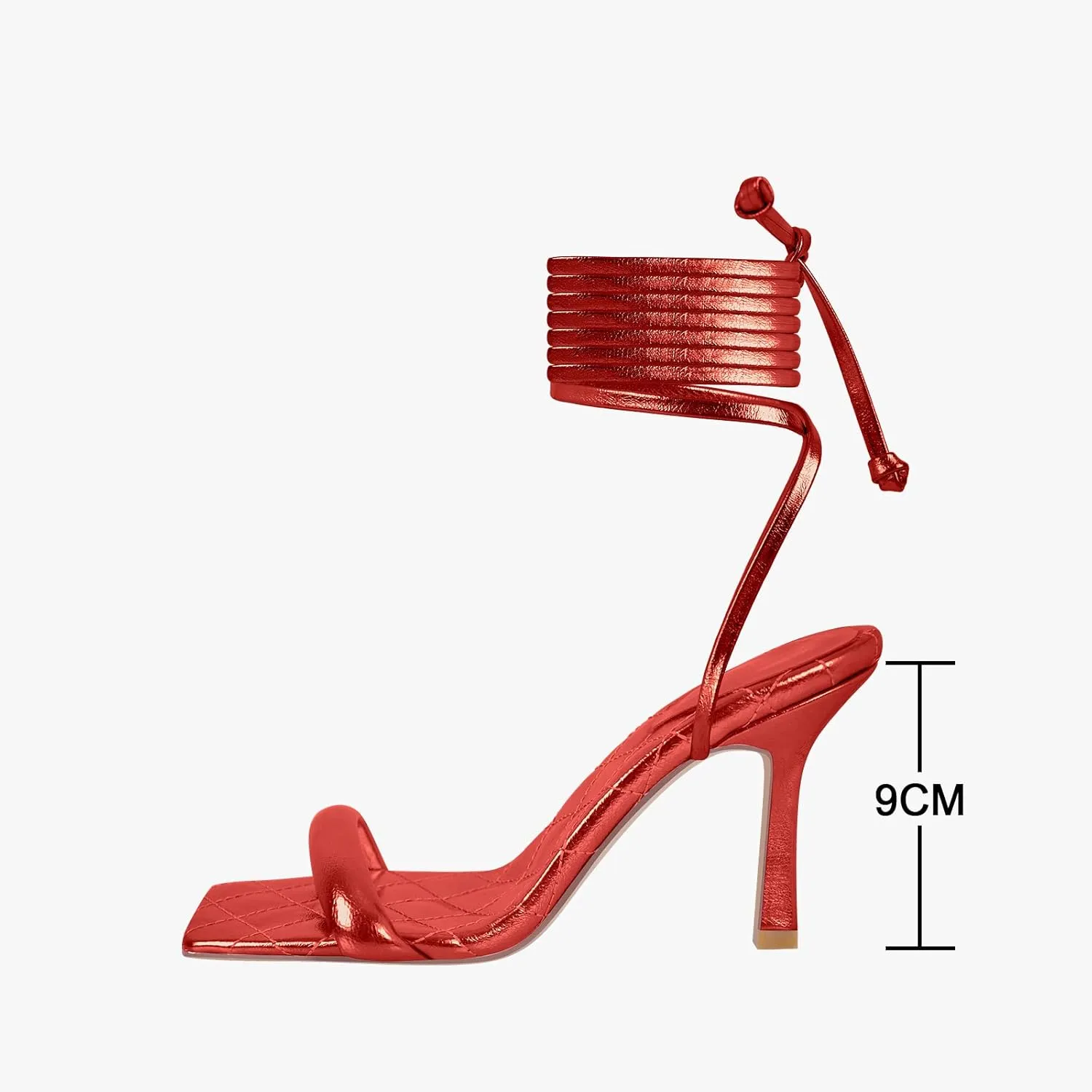 MissHeel Soft Padded Metallic Lace Up High Heel Sandals Suqare Toe