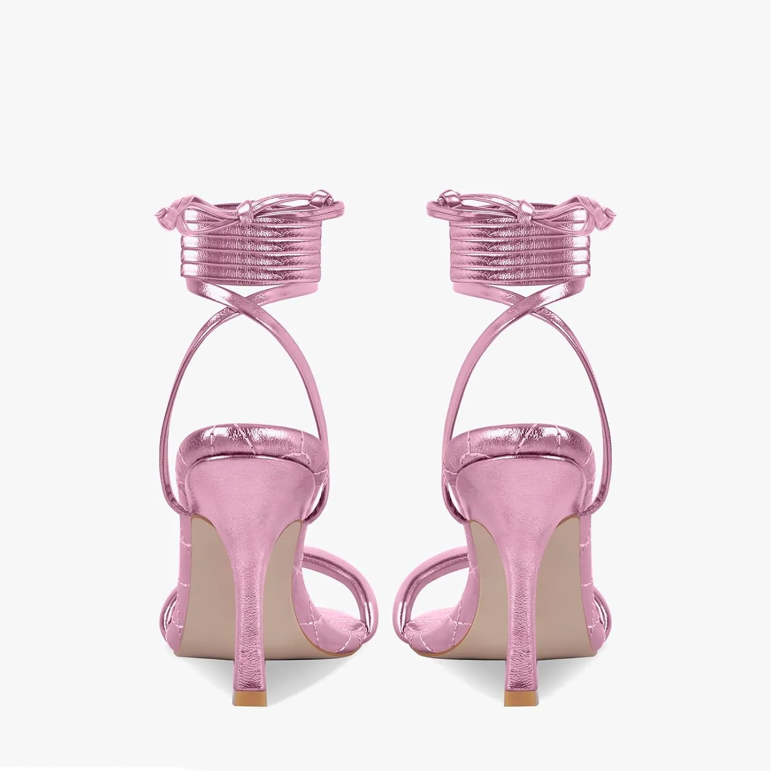 MissHeel Soft Padded Metallic Lace Up High Heel Sandals Suqare Toe