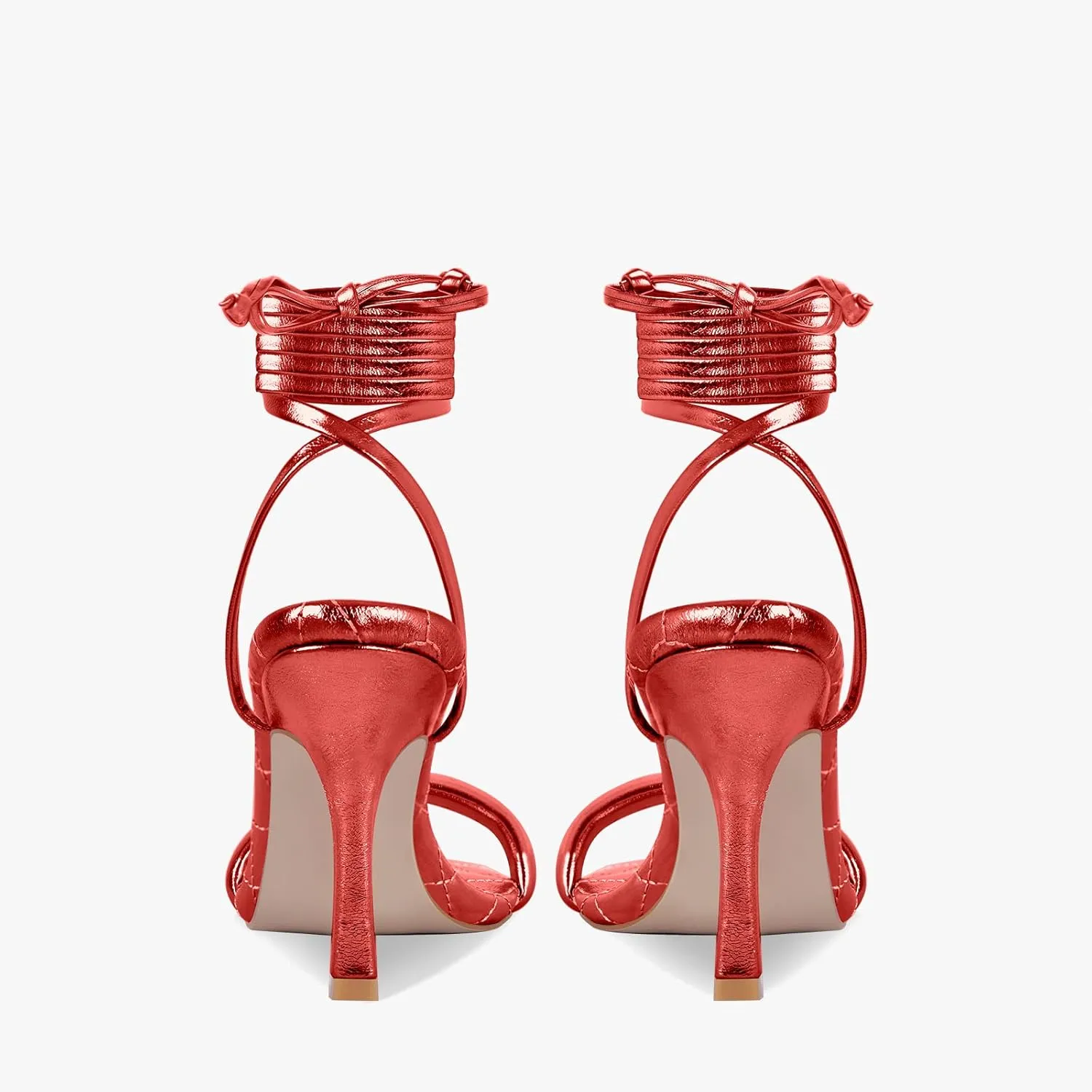 MissHeel Soft Padded Metallic Lace Up High Heel Sandals Suqare Toe