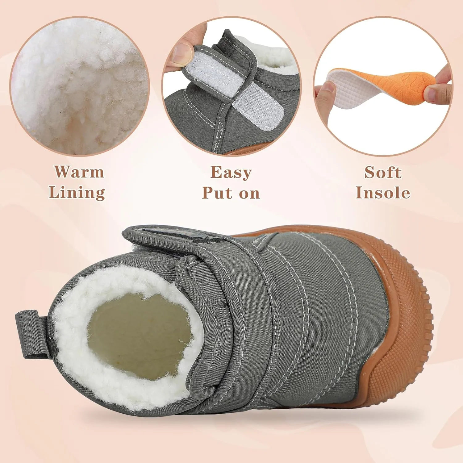 MK MATT KEELY Baby Winter Warm Shoes for Infant Boys Girls Toddler Plush Lining Snow Boots Soft Sole Non-Slip Walking Shoes Outdoor Faux Fur Booties