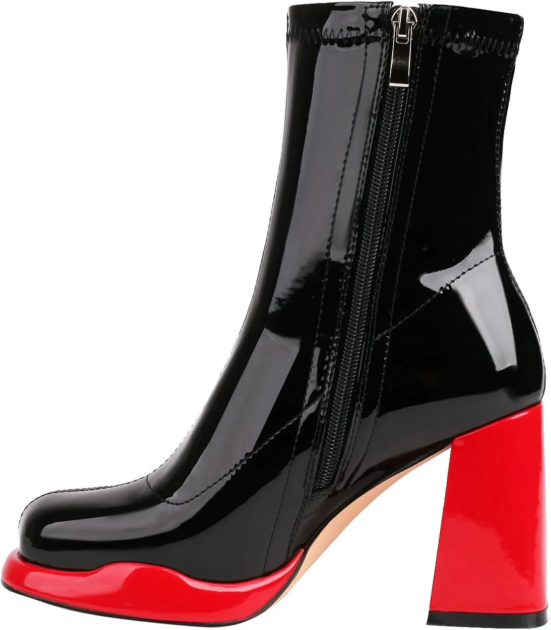 Mofirdast Gogo Boots Platform Chunky Heel Ankle Boots for Women, Square Toe Mid Calf Boots with Side Zippers for Party, Cosplay, or Dance