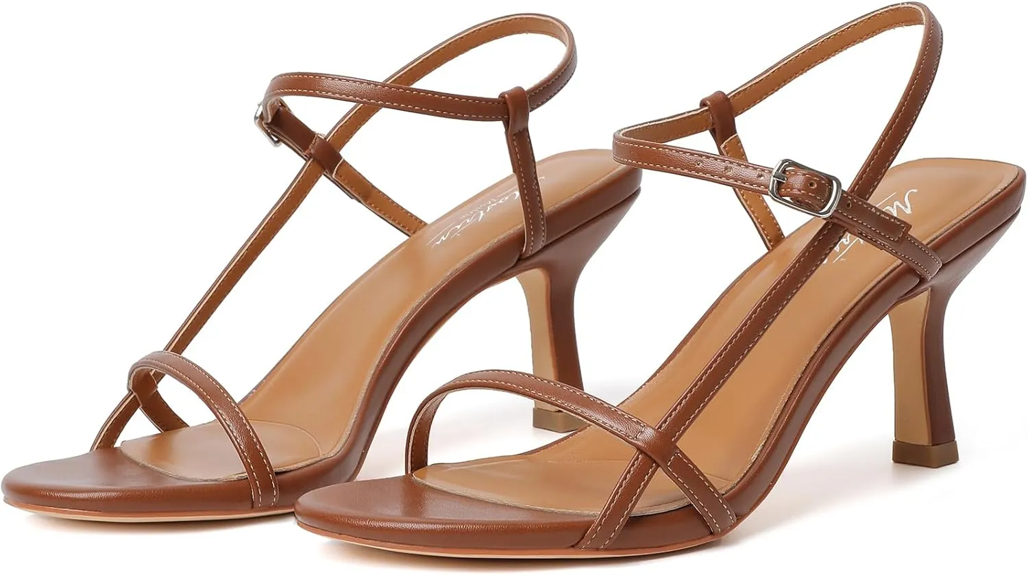 Mostrin Heels for Women Strappy Sandals Square Open Toe High Heel Sandals Ankle Strap Stiletto Heels for Party Wedding