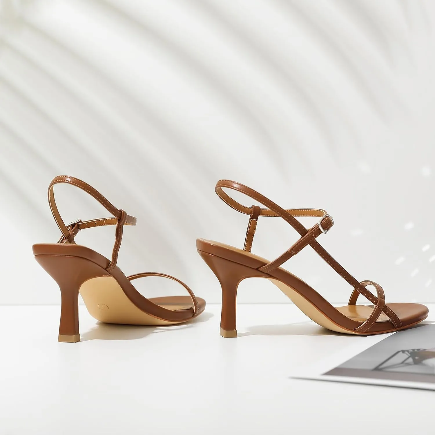 Mostrin Heels for Women Strappy Sandals Square Open Toe High Heel Sandals Ankle Strap Stiletto Heels for Party Wedding