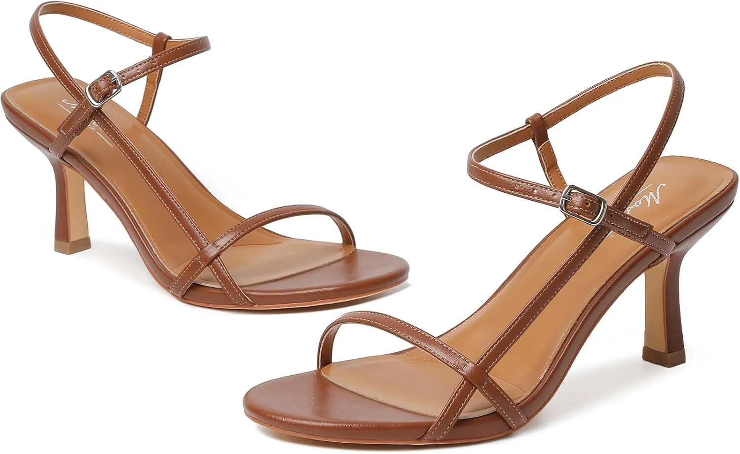 Mostrin Heels for Women Strappy Sandals Square Open Toe High Heel Sandals Ankle Strap Stiletto Heels for Party Wedding