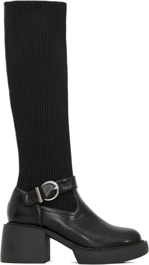 MOUSSE FIT Women's Buckle Decor Two Tone High Boots