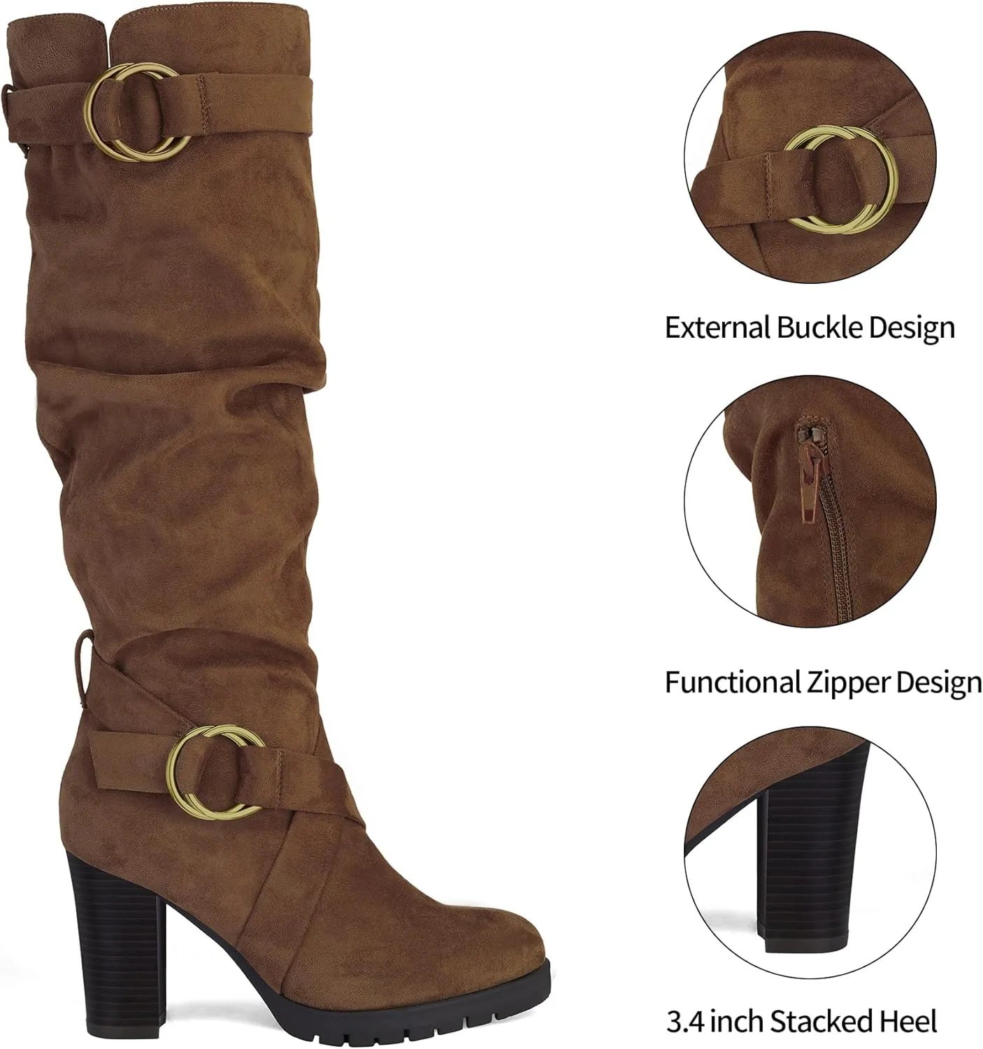 mysoft Women's Knee High Boots Fashion Chunky Block Heel Warm Winter Boots with Side Zippers