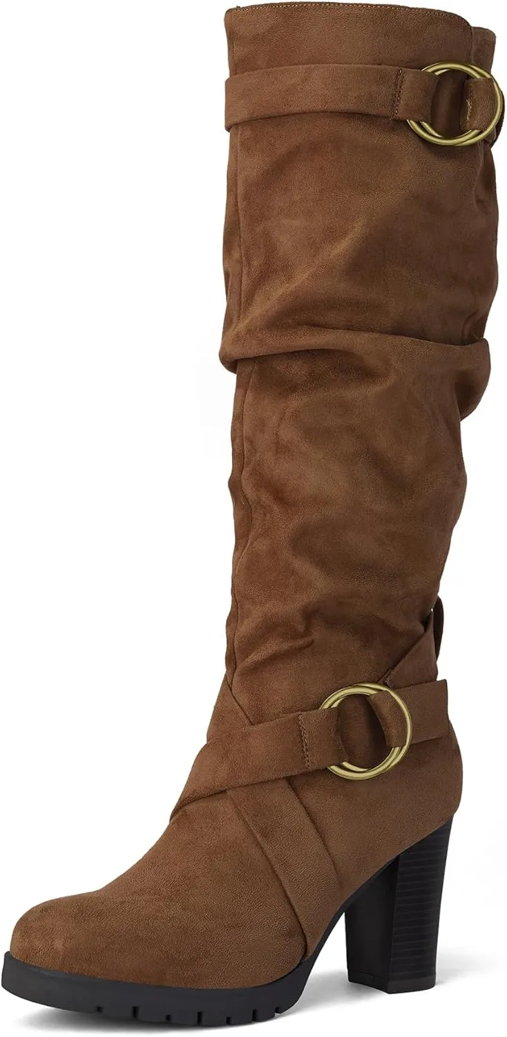 mysoft Women's Knee High Boots Fashion Chunky Block Heel Warm Winter Boots with Side Zippers