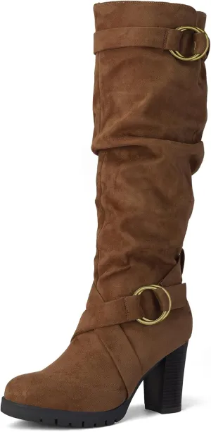 mysoft Women's Knee High Boots Fashion Chunky Block Heel Warm Winter Boots with Side Zippers
