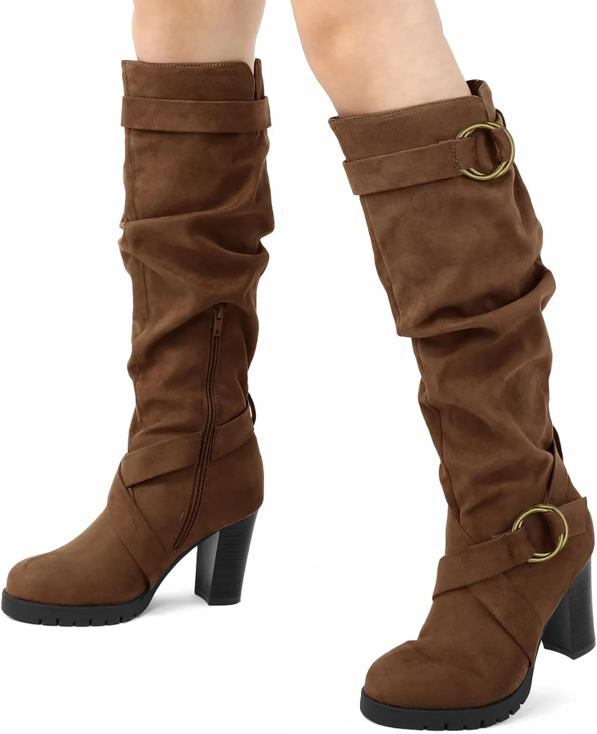 mysoft Women's Knee High Boots Fashion Chunky Block Heel Warm Winter Boots with Side Zippers