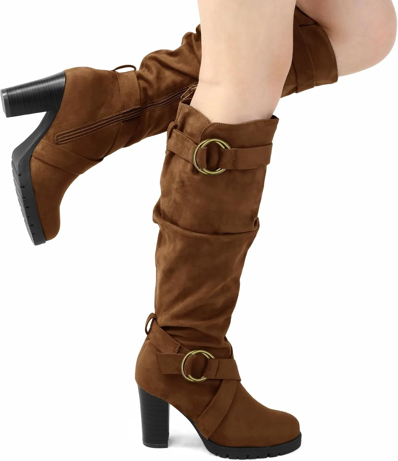 mysoft Women's Knee High Boots Fashion Chunky Block Heel Warm Winter Boots with Side Zippers