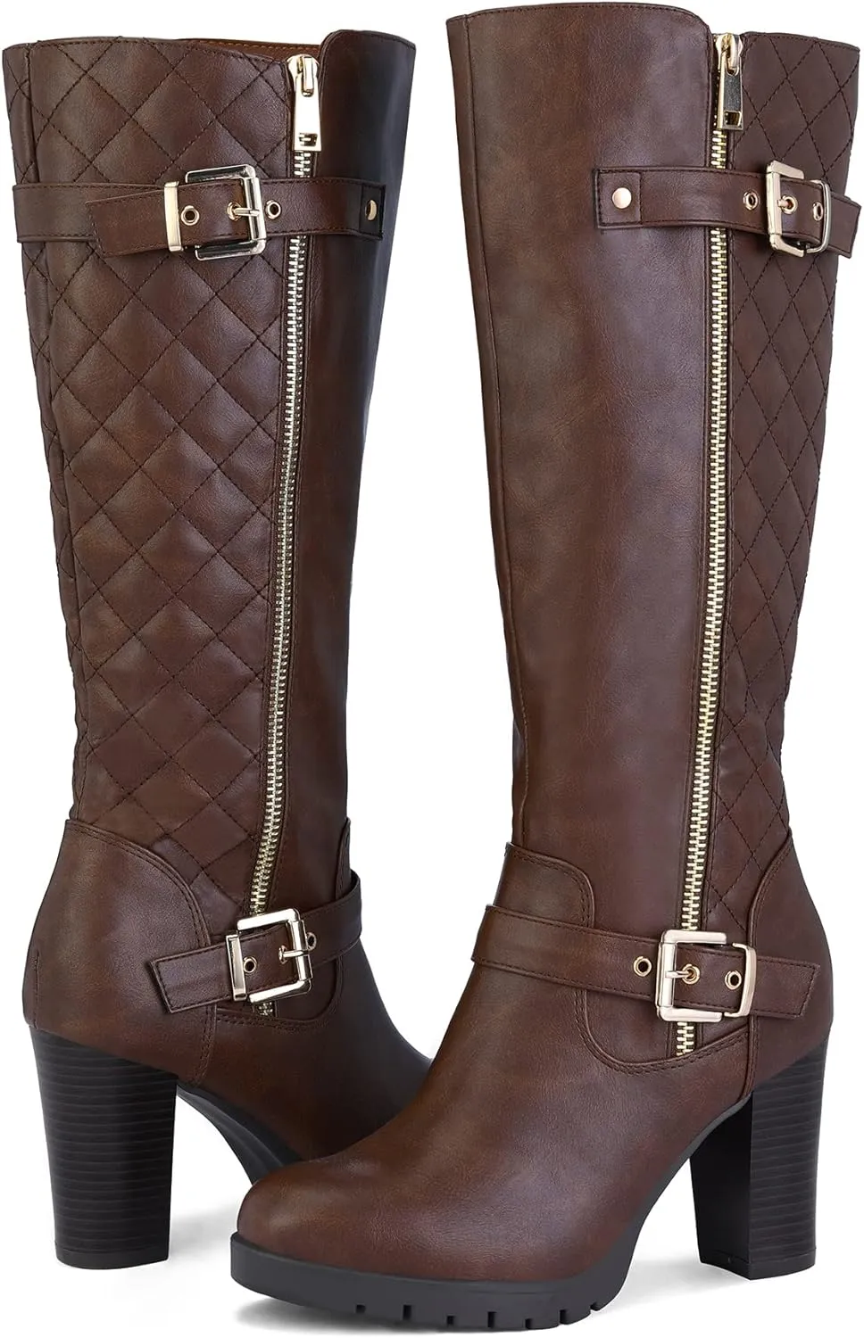 mysoft Women's Knee High Boots Fashion Chunky Block Heel Warm Winter Boots with Side Zippers