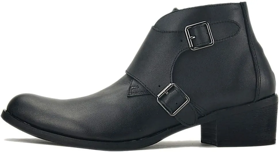 New Ankle Boots for Men Monk Strap High Heel Ankle Boots for Men Party Club Business Show Office for Holiday Pure Leather The First Layer of Cowhide(Black,5)