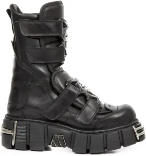 New Rock Boots M-422-S1 Unisex Metallic Black Leather Platform Gothic Boots