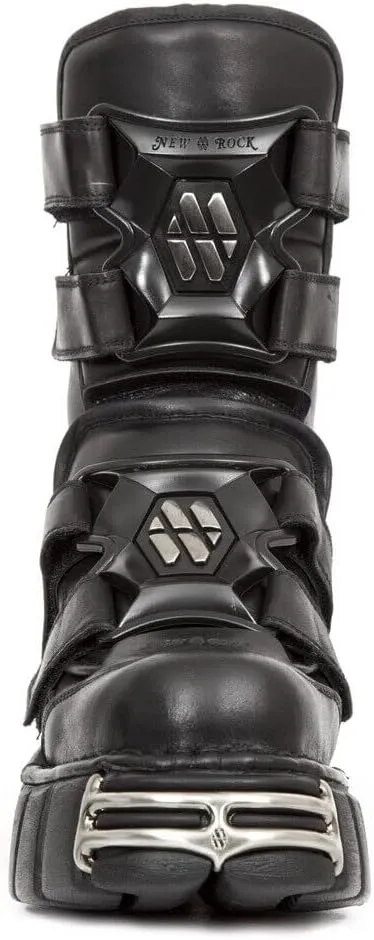 New Rock Boots M-422-S1 Unisex Metallic Black Leather Platform Gothic Boots