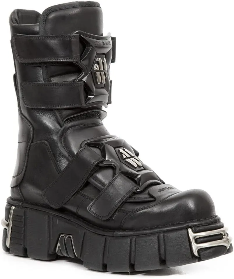 New Rock Boots M-422-S1 Unisex Metallic Black Leather Platform Gothic Boots