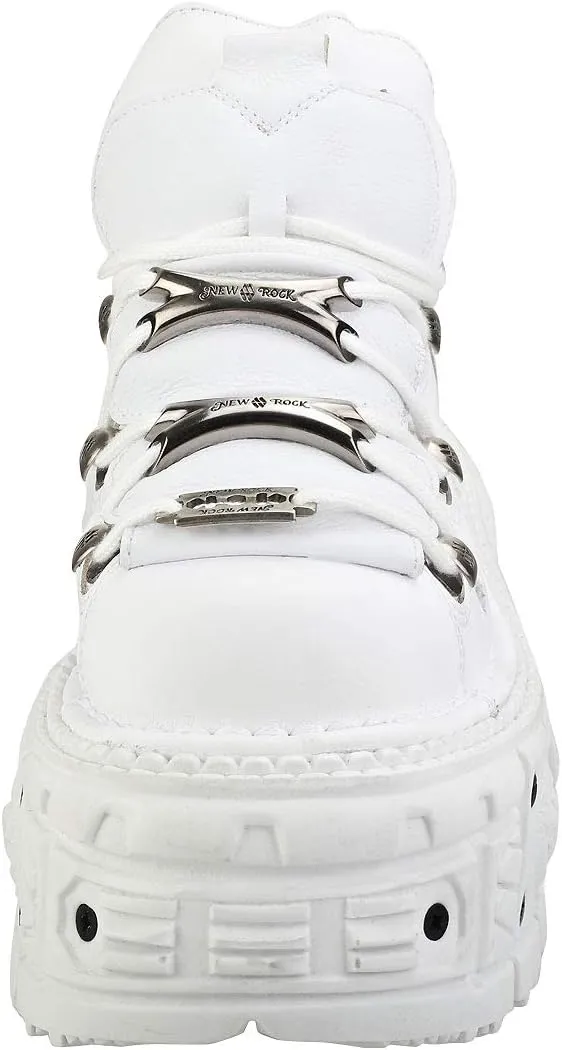 New Rock M-TANK106-C1 Unisex White 100% Leather Goth Platform Punk Ankle Boots Shoe