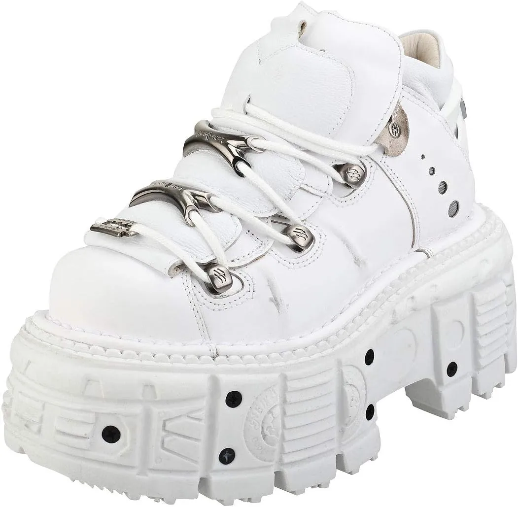 New Rock M-TANK106-C1 Unisex White 100% Leather Goth Platform Punk Ankle Boots Shoe