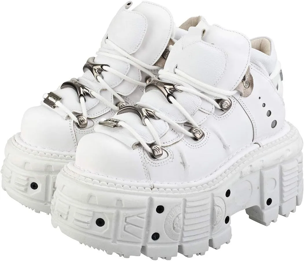 New Rock M-TANK106-C1 Unisex White 100% Leather Goth Platform Punk Ankle Boots Shoe