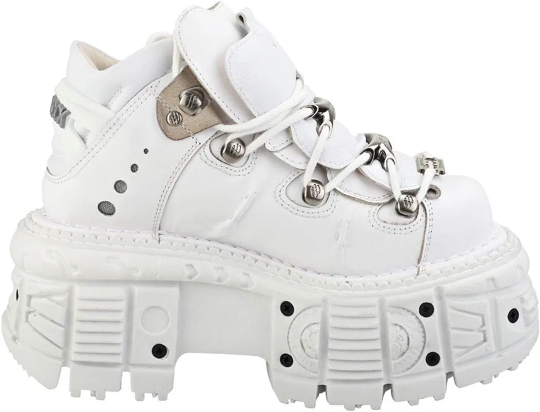 New Rock M-TANK106-C1 Unisex White 100% Leather Goth Platform Punk Ankle Boots Shoe