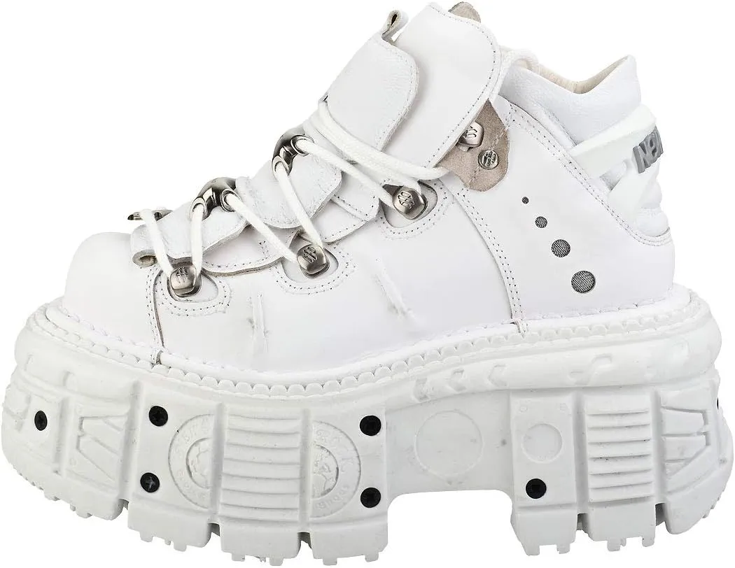 New Rock M-TANK106-C1 Unisex White 100% Leather Goth Platform Punk Ankle Boots Shoe
