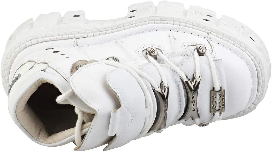 New Rock M-TANK106-C1 Unisex White 100% Leather Goth Platform Punk Ankle Boots Shoe