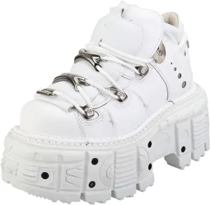 New Rock M-TANK106-C1 Unisex White 100% Leather Goth Platform Punk Ankle Boots Shoe